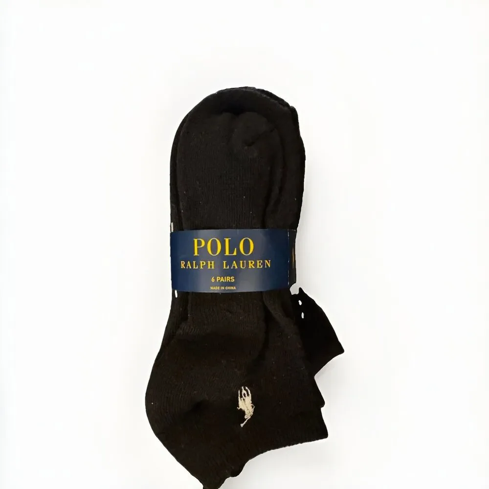 NWT Polo Ralph Lauren Women's Ankle Socks 6 pack Black W/ White Horse size 9-11